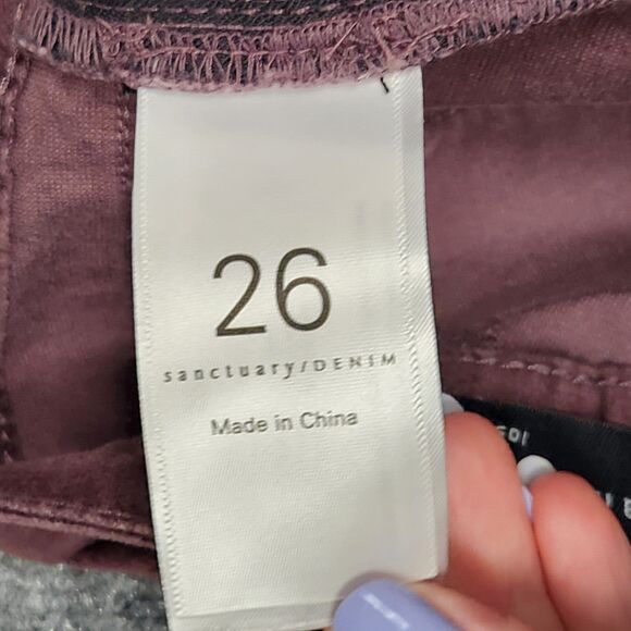 NWT SANCTUARY Purple Social Skinny High Rise Stretch Velvet Pants SIZE 26 - Picture 14 of 16